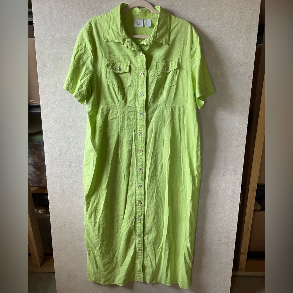 Button-Front Lime Green Shirt Dress